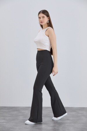 Kadın Siyah Krep Ispanyol Paça Beli Lastikli Yüksek Bel Likralı Toparlayıcı Tayt Pantolon - Naymanlife