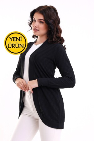 Kadın Siyah Yumuşak Dokulu Penye Oval Etek Uzun Kol Örme Jakarlı Esnek Hırka & Kaftan - Şiir