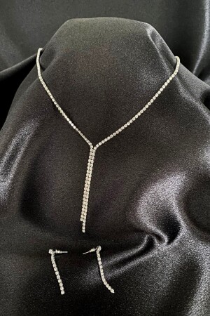 Kadın Su Yolu Abiye Kombin-taşlı Gümüş Renk Kolye Set - Kenan Takı