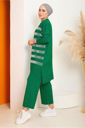 Kadın Yeşil (BENETTON) Simli Desenli Pantolonlu Triko Takım 6592 23KTKPTR6592 - 2