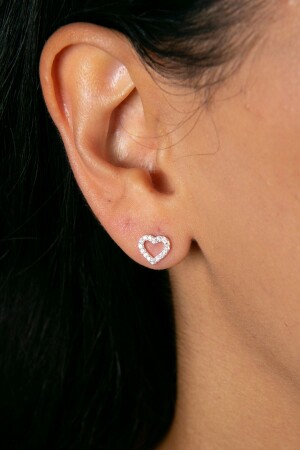 Kadın Zirkon Taşlı Içi Boş Kalp Model 925 Ayar Gümüş Küpe - Elika Silver