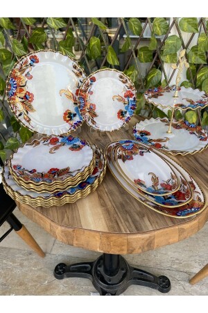 Kahvaltı Takımı 17 Prç Altın Beyaz Çiçek - Gürcüglass