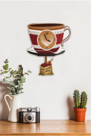 Kahve Fincanı Sallanır Sarkaçlı Mutfak Duvar Saati SKT1005 - 1