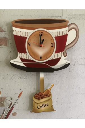 Kahve Fincanı Sallanır Sarkaçlı Mutfak Duvar Saati SKT1005 - 3