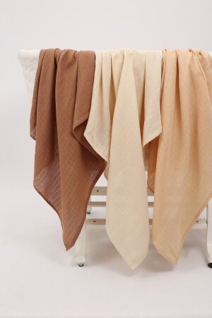 Kahverengi- Ekru- Bej Renkli %100 Pamuk 3'lü Çok Amaçlı Müslin Bez- Örtü- Battaniye Seti - 75x75 Cm - Luckka