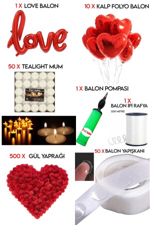 Kalp Mum, Love Ve Kalp Balon, Gül Yaprağı, Tealight Mum Süsleme, Sevgililer Günü, Evlilik Teklifi tye1301210153 - 2