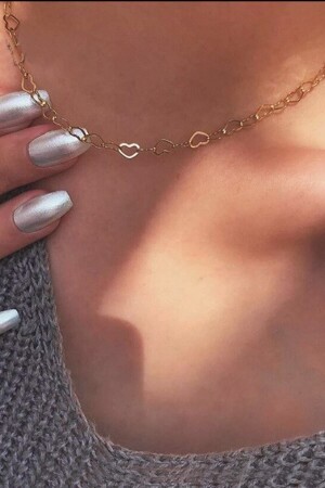 Kalp Şeklinde Zincir Altın Renk Kolye - Dora Accessories