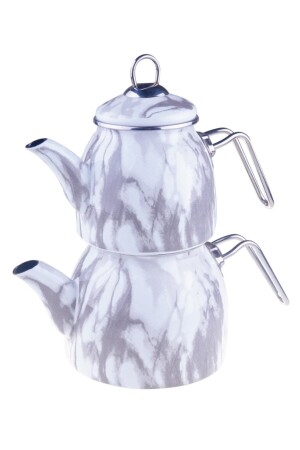 Kanuni Çaydanlık Takımı - Mermer Desenli Beyaz 3942 - 2