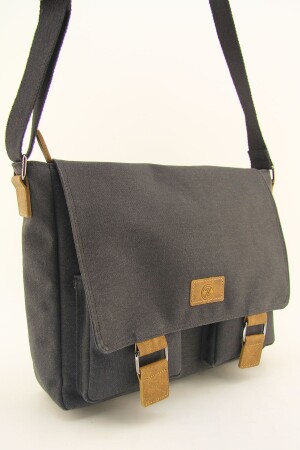 Kanvas Siyah Su Geçirmez Postacı İş Okul Evrak Laptop Çantası (EL ÇANTASI HEDİYELİ) - Hnb