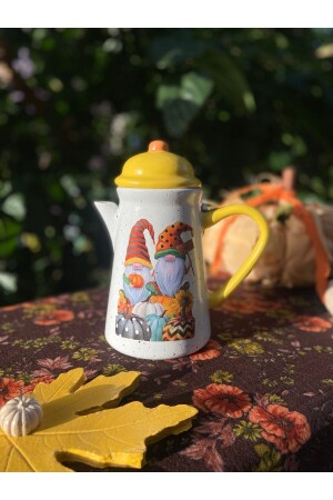 Kapaklı El Yapımı Seramik Sürahi - Kabaklı Cüceli (sonbahar Gnome) SURAHI167 - Handmadesign