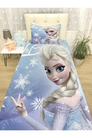 Kar Taneleri Ve Elsa Desenli Yatak Örtüsü Ve Yastık evortu1070 - 1