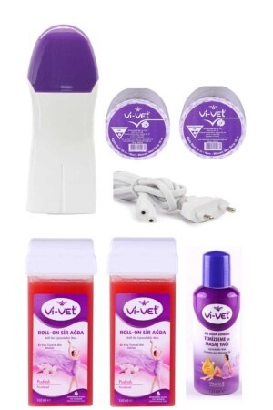 Kartuschen-Roll-on-Puder-Wachsmaschine für empfindliche Haut, 2 Stück 10 m Wachstuch, Reinigungsöl, Wachs-Set - Vi Vet