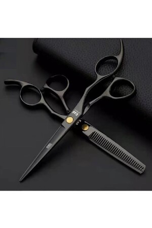 Kasho 3-teiliges 6-Zoll-17-cm-Friseurscheren-Set für Friseure, schwarz, mit Ledertasche, gerade und mittlere Schere - Valkyrie