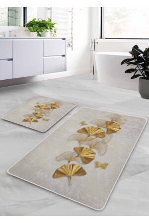 Kaymaz Taban Yıkanabilir 2’li Banyo Paspası - Afra Desenli 60*100 Cm - 50*60 Cm BM0202 - Pilloveland