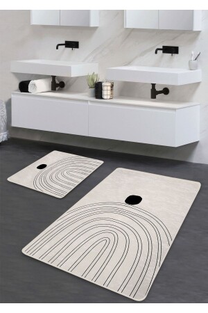 Kaymaz Taban Yıkanabilir 2’li Banyo Paspası - Ark Desenli 60*100 Cm - 50*60 Cm - Pilloveland