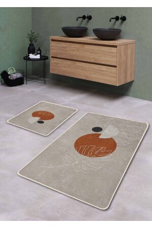 Kaymaz Taban Yıkanabilir 2’li Banyo Paspası - Gabriel Desenli 60*100 Cm - 50*60 Cm BM0194 - Pilloveland