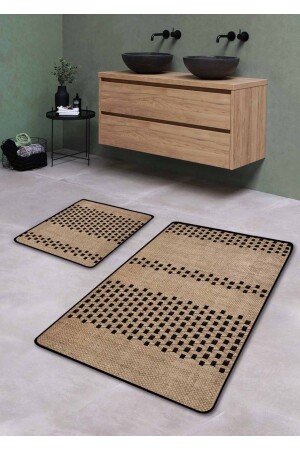 Kaymaz Taban Yıkanabilir 2’li Banyo Paspası - Hasır Görünümlü 60*100 Cm - 50*60 Cm - Pilloveland