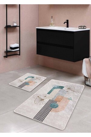 Kaymaz Taban Yıkanabilir 2’li Banyo Paspası - Julia Desenli 60*100 Cm - 50*60 Cm BM0192 - Pilloveland