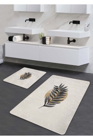 Kaymaz Taban Yıkanabilir 2’li Banyo Paspası - Opal Desenli 60*100 Cm - 50*60 Cm - Pilloveland