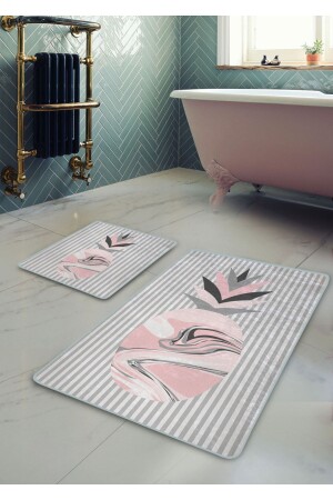 Kaymaz Taban Yıkanabilir 2’li Banyo Paspası - Pineapple Desenli 60*100 Cm - 50*60 Cm BM0040 - Pilloveland