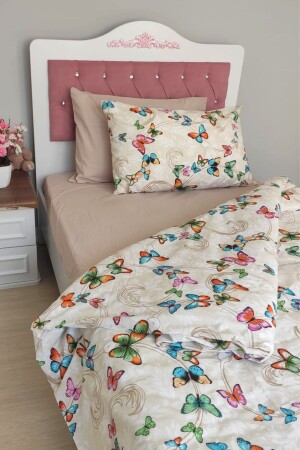 Kelebek Braunes 4-teiliges Bettbezug-Set mit elastischen Laken für eine Einzelperson (100 x 200 cm) - Candan Çeyiz