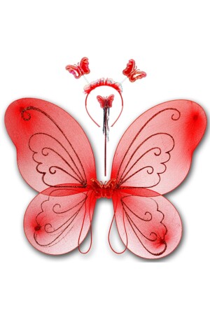 Kelebek Kanat- Asa Ve Taç 3'lü Set - Kırmızı - Süsle Baby Party