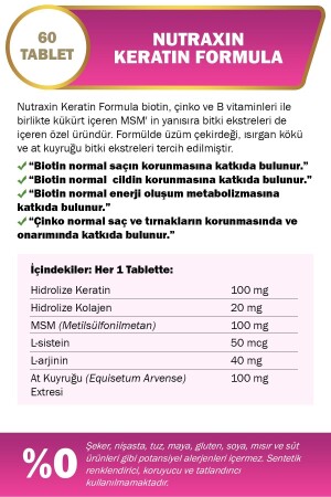 Keratin Formula 60 Tablet - Saç Bakım Vitamini NUT2741 - 3