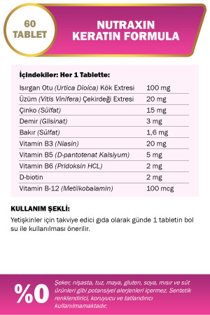 Keratin Formula 60 Tablet - Saç Bakım Vitamini NUT2741 - 4