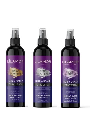 Keratin-argan-biotin & Caffeine Dökülme Karşıtı Hızlı Uzamaya Yardımcı Tonik Sprey 250 Ml X3 Adet - Lilamor