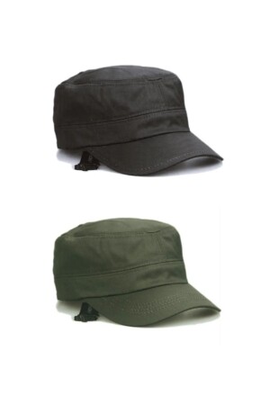 Khaki und Schwarz Farbe Castro Sommerleinen Set mit 2 Hüten EKECASTROSET - Eke Tekstil