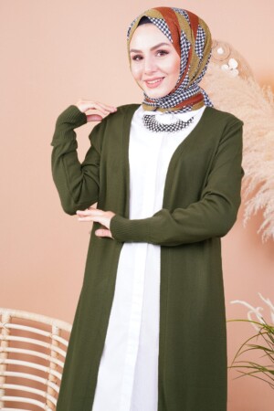 Khakifarbener saisonaler langer Strick-Cardigan für Damen FYG-00003 - 2