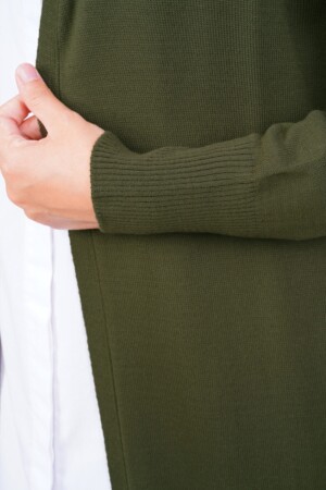 Khakifarbener saisonaler langer Strick-Cardigan für Damen FYG-00003 - 4