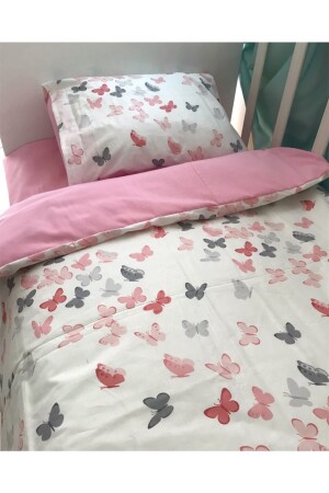Kinder- und Jugend-Einzelbettbezug-Set aus 100 % Baumwolle mit rosa Schmetterling 1676 - 2