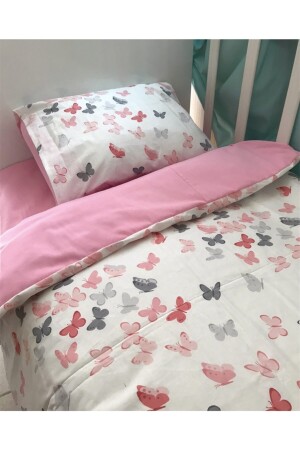 Kinder- und Jugend-Einzelbettbezug-Set aus 100 % Baumwolle mit rosa Schmetterling 1676 - 3