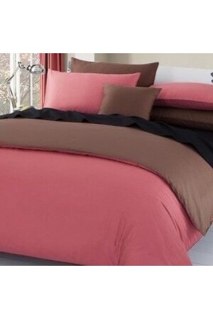 King-Size-Bettbezug-Set aus Baumwollsatin mit rosa-brauner Farbe und schwarzen Laken von Kingkarmiskrenk - METİNEV