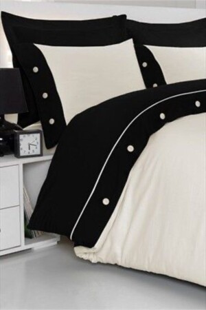King-Size-Bettbezug-Set aus schwarzem und weißem Baumwollsatin BSBNE - METİNEV