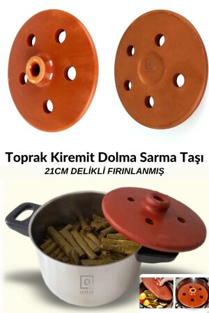 Kiremit Toprak Dolma Sarma Taşı Kapağı Büyük 21cm Sırlı Delikli Fırınlanmış Yaprak Sarma Dolma Taşı Qniay-Partik-Mutfak-Sarma-Taşı - QNİAY