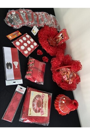 Kırmızı 174 Parça Lüks Kına Gecesi Malzemeleri Seti - Zeymerade