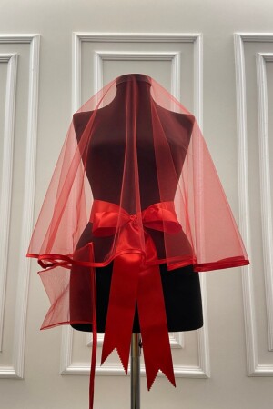 Kırmızı Biyeli Gelin Duvak Kuşak Eldiven Tam Set Kına Gecesi Düğün Nikah - Zeymerade