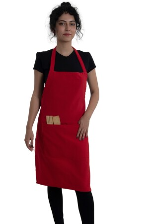 Kırmızı Cepli Mutfak Önlüğü Sıvı Su Geçirmez Ayarlanabilir Askılı Leke Tutmayan Şef Aşçı Önlüğü BSLMK51001 - 1