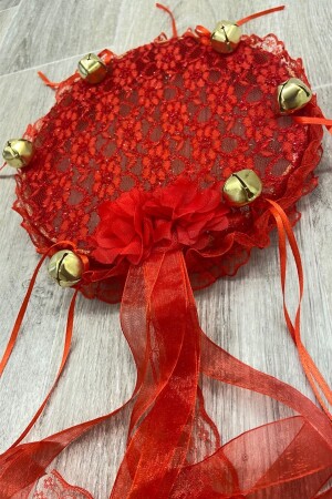 Kırmızı Gelin Nedime Tefi Dantel 3d Süslemeli - Zeymerade