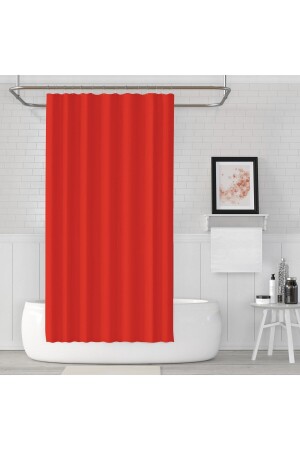 Kırmızı Renk Banyo Perdesi Yerli Üretim Duş Perdesi 12 Plastik C-halka Hediyeli Banyo Duş Perdesi Kırmızı180x200 - 3