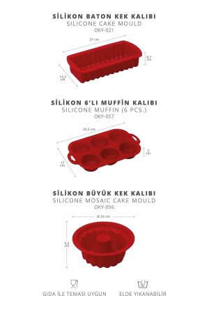 Kırmızı Silikon 3'lü Kek Kalıbı Seti OKY-21-56-57 - 6