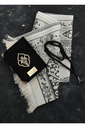 Kişiye Özel Kadife Siyah Kuranı Kerim & Seccade & Inci Tesbih Set - Highclass