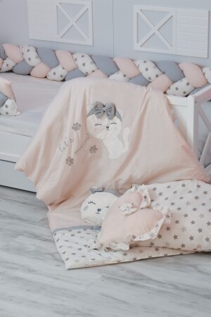 Kız Bebek Cute Cat Saç Örgü Montessori Çocuk 6lı Mobilya Uyku Beşik Seti B02500069093 - 7