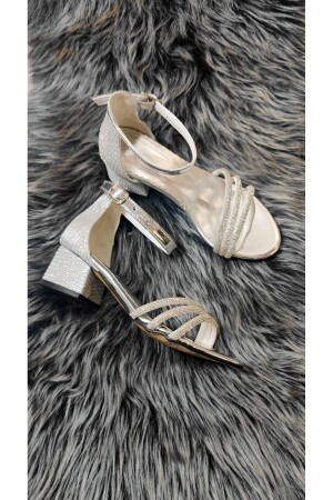 Kız Çocuk Üç Bant Taşlı Gümüş Abiye Ayakkabı - Rose