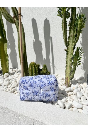 Kleine Make-up-Tasche mit blauem Blumenmuster - Punchiess