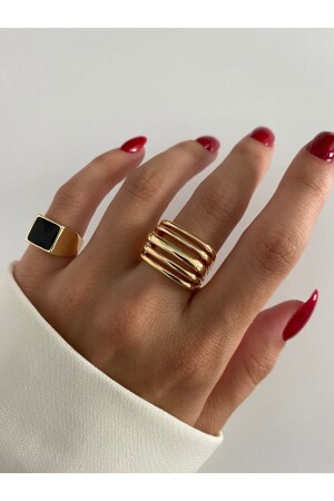 Kleiner Fingerring aus schwarzem, quadratischem Stein - Ringbox