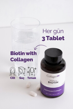 Kolajen & Biotin 5000mcg, 1500mg X 90 Tablet, Saç Vitamini Güçlendirici Gıda Takviyesi 8682340346318 - 2