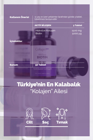 Kolajen & Biotin 5000mcg, 1500mg X 90 Tablet, Saç Vitamini Güçlendirici Gıda Takviyesi 8682340346318 - 4